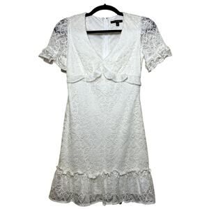 City Studios Juniors White V-Neck Ruffle Mini Lace Fit & Flare Dress SZ 1 NWOT